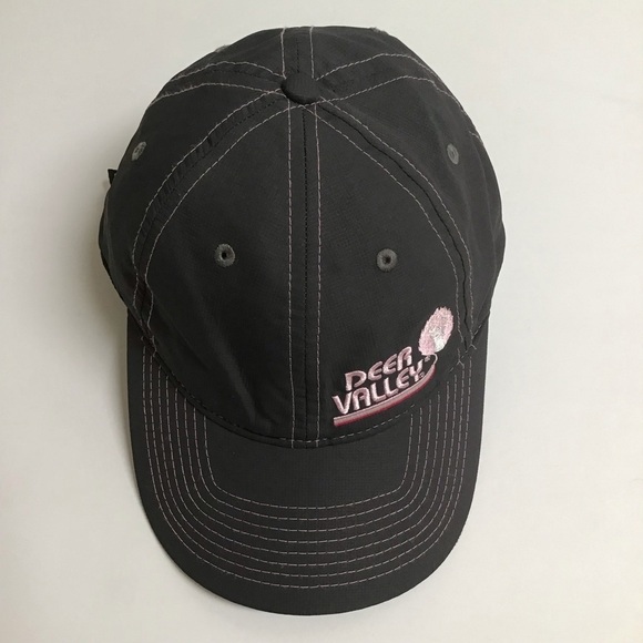 Deer Valley Ski Resort Hat Gear Cap Gray Pink Contrast Stitch Adjusts Vintage - Picture 10 of 11